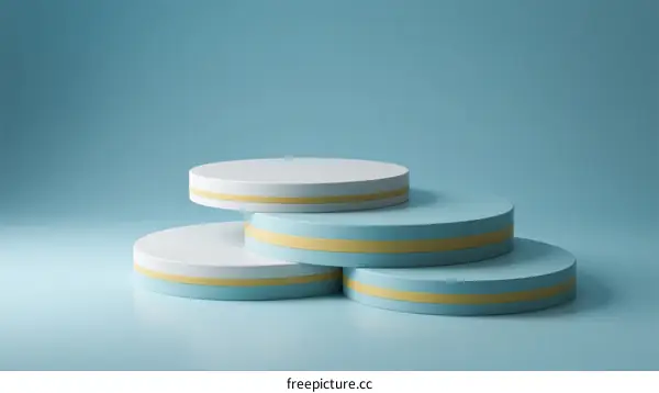 Three Tiered Circular Podium with Soft Blue and Yellow Colors