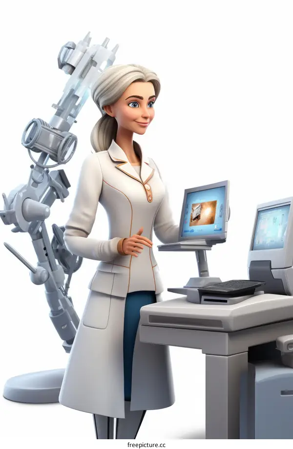 Confident female doctor using computer in hospital