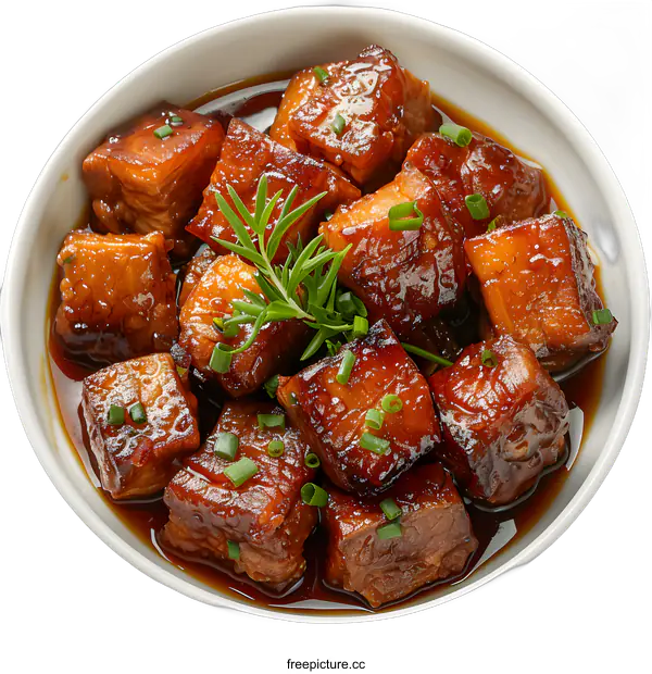 [Transparent Background PNG]Delicious braised pork in a white bowl