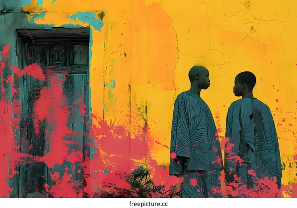 Two African Men Standing in Front of a Yellow Wall