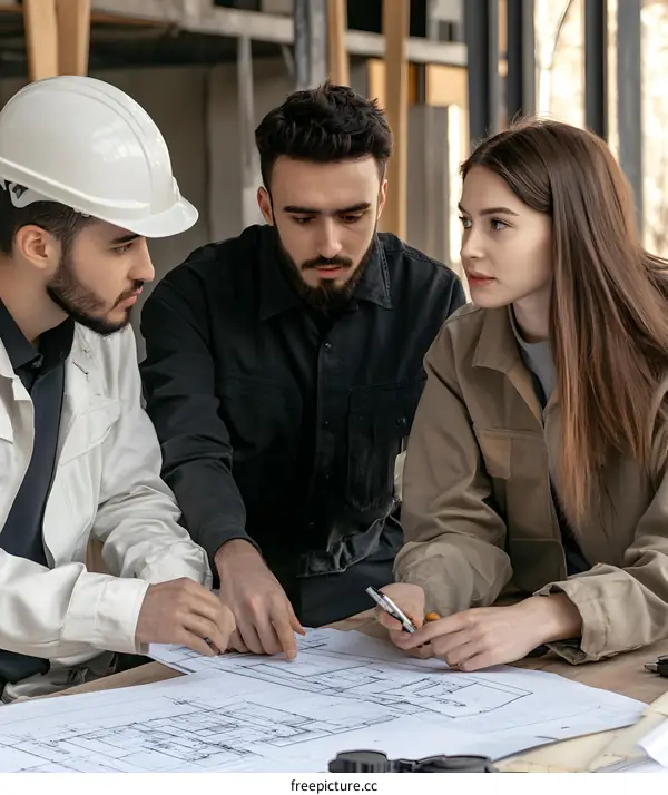 Construction Workers Reviewing Blueprint