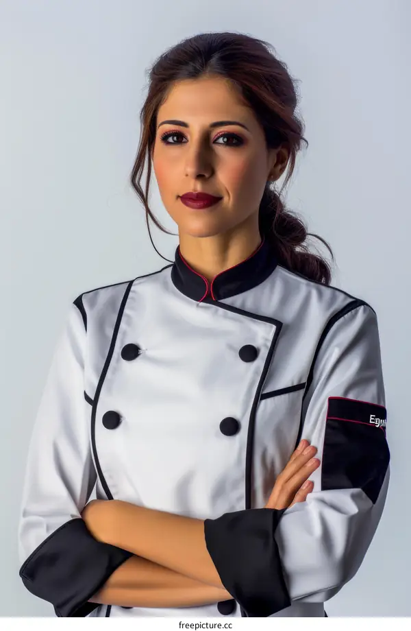 Portrait of a female chef in a white uniform