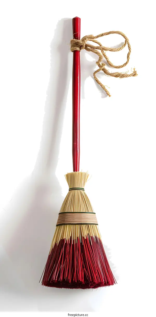 Red and Tan Broom with Rope Handle