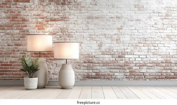 Modern Interior Design with Brick Wall and Lamps