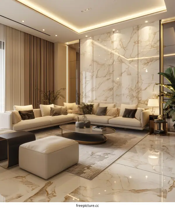 Modern Minimalist Living Room with Marble Tiles