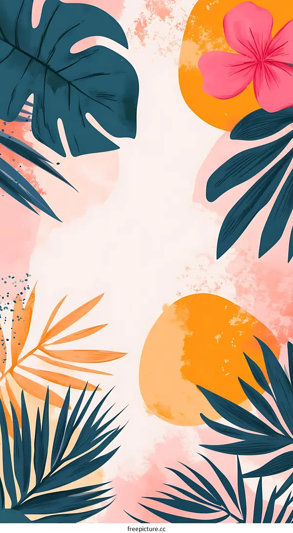 Tropical Summer Abstract Background With Leaves and Flower
