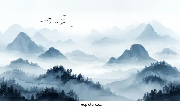 Misty Mountain Landscape Painting