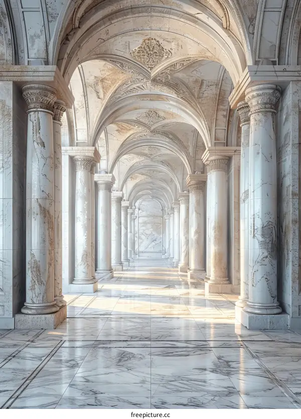 Elegant Ancient Marble Colonnade Corridor