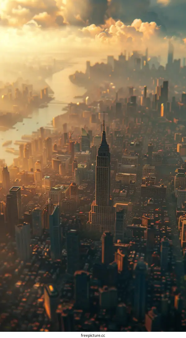 A Stunning Aerial View of a Cityscape at Sunrise