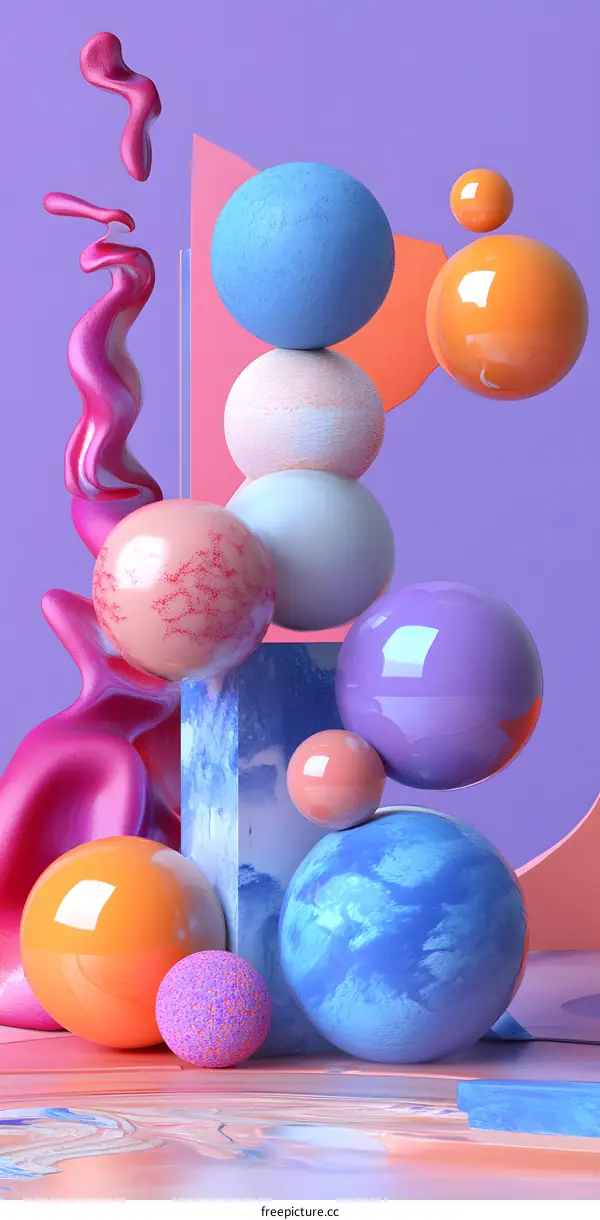 Abstract 3D Rendering of Colorful Spheres and Shapes