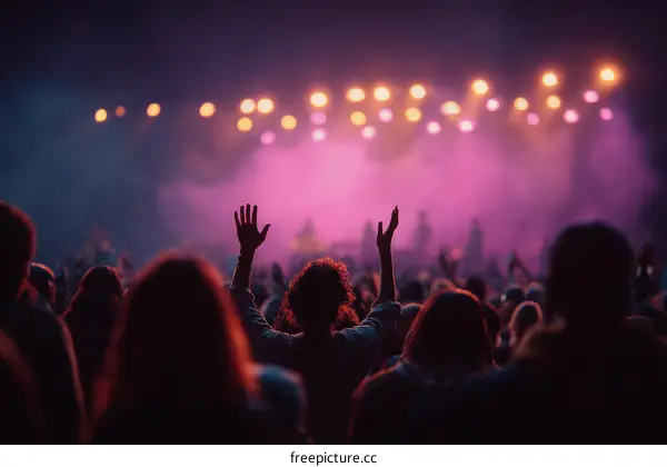Crowd at a Concert with Raised Hands