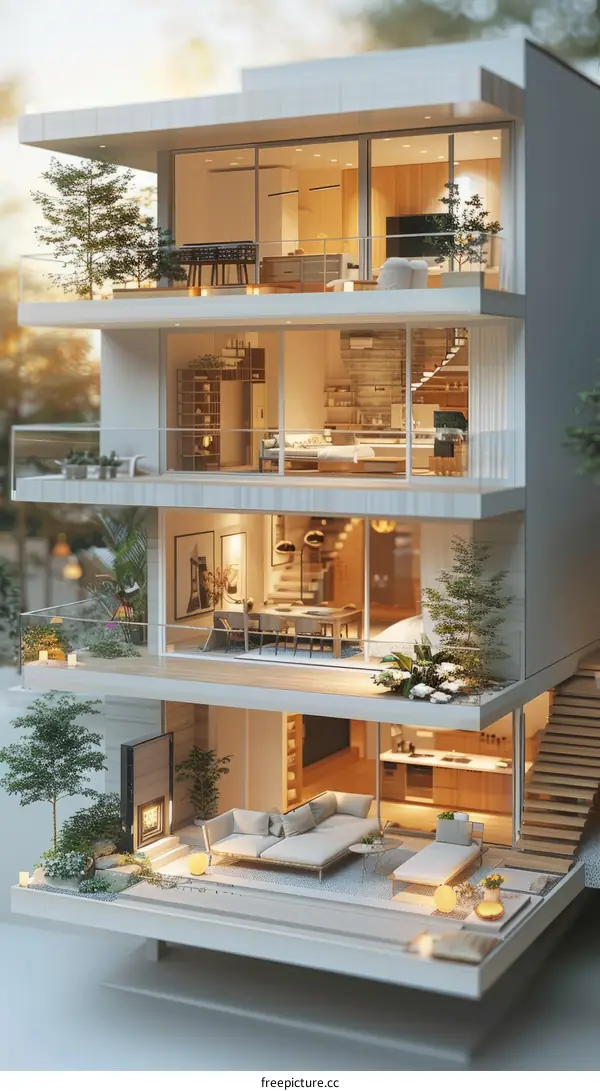Modern Three-Story Home with Large Glass Windows