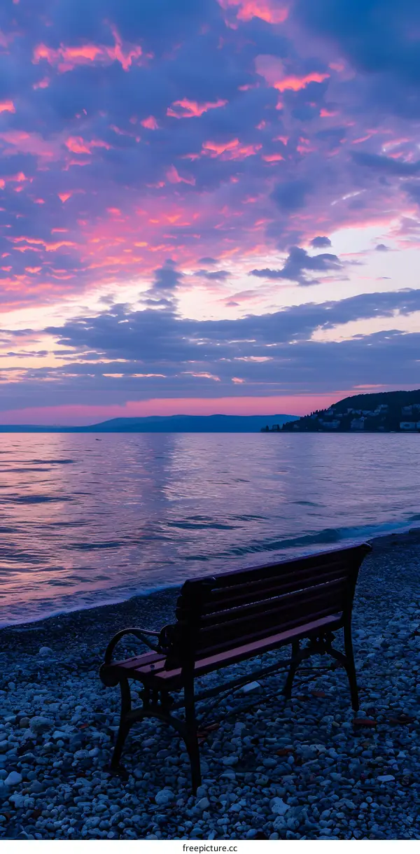 Lonely Bench at Sunset by the Sea