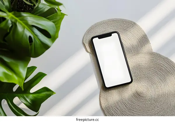 Top View of a Smart Phone Mockup on a White Table