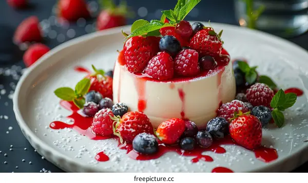 A delicious dessert with fresh berries and cream