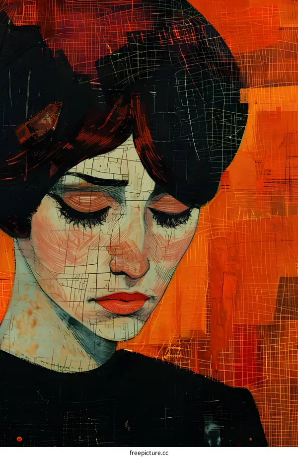 portrait of a crying woman with black hair and red lips