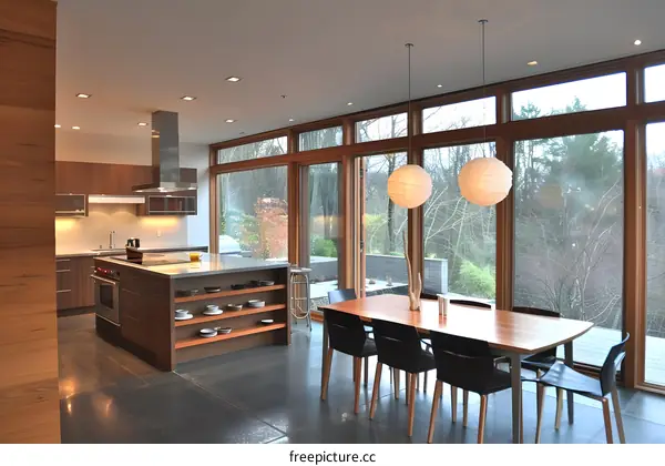 Modern Kitchen Interior Design with Large Windows and Natural Light