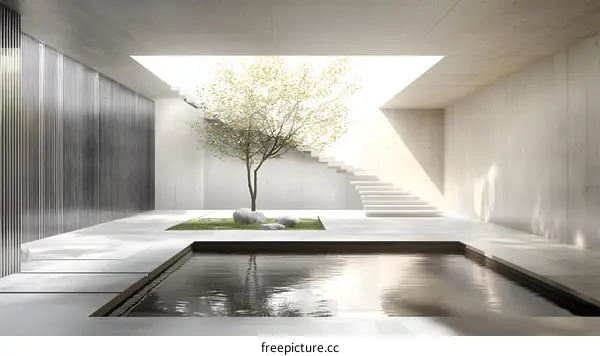 Minimalist Modern Courtyard with a Pool and Tree