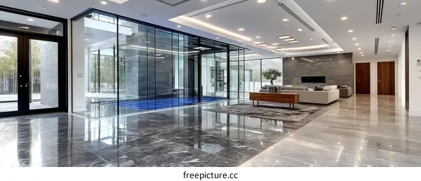 Modern Office Lobby with Glass Walls