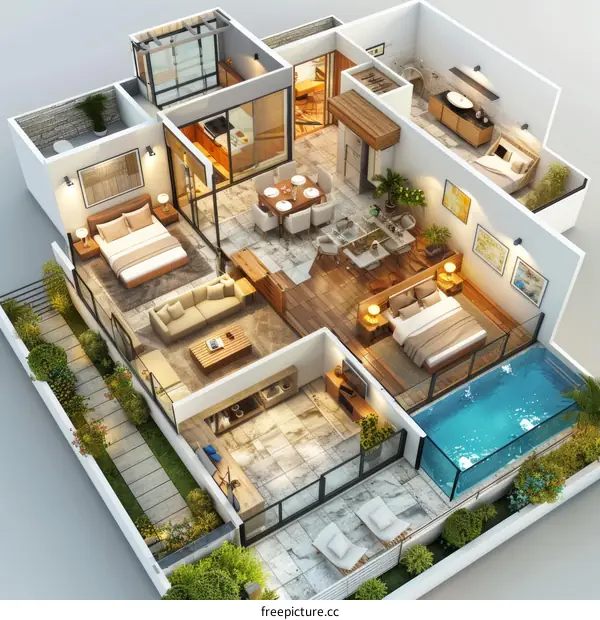 Modern Apartment Floor Plan with Rooftop Pool