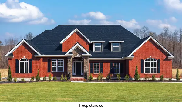 Large Brick House Exterior on a Sunny Day