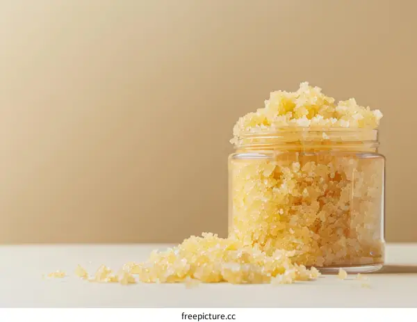 Close-up of Handmade Yellow Sugar Scrub in Glass Jar