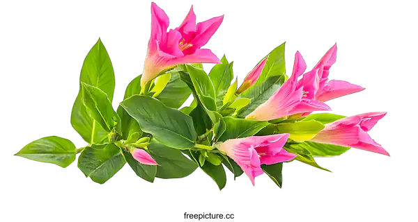 [Transparent Background PNG]Pink Flowers with Green Leaves on White Background