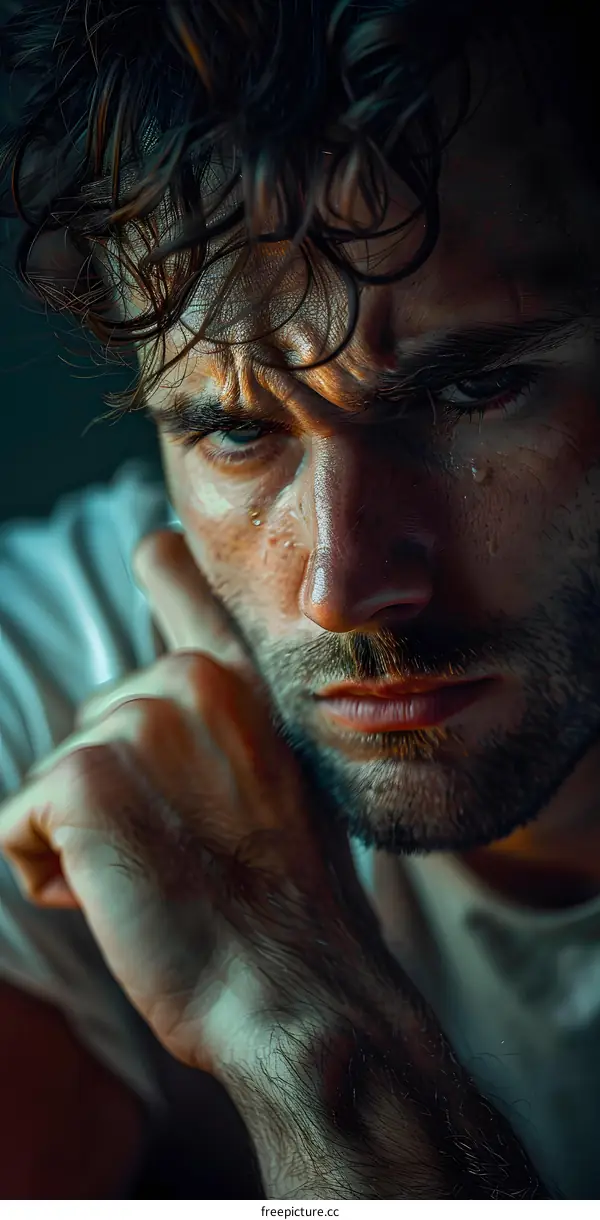 Close Up Portrait of a Man with a Sad Expression