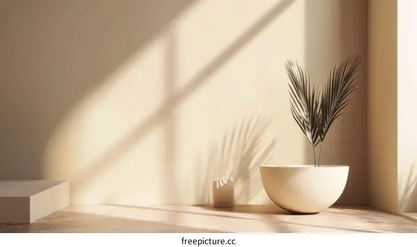 Sunlight and Shadows on Neutral Wall in Minimalist Interior