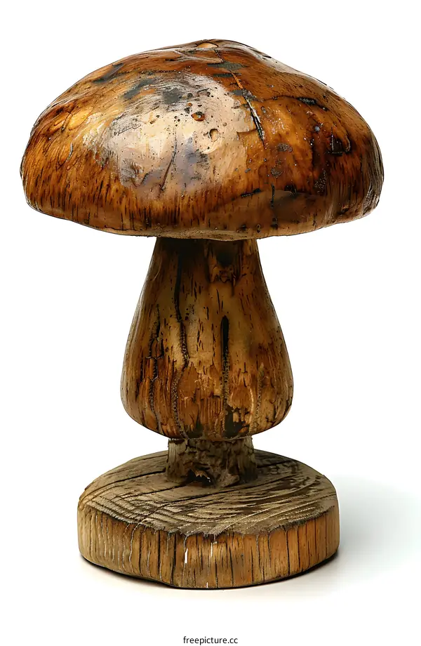 Wooden Mushroom Sculpture on White Background