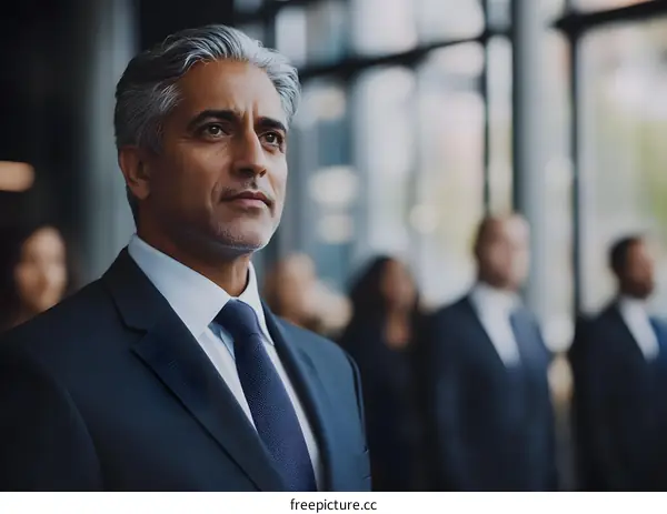 Confident Businessman Looking Ahead in Meeting Room