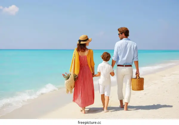 Family Vacation on the Beach  Summer Daytime Seascape