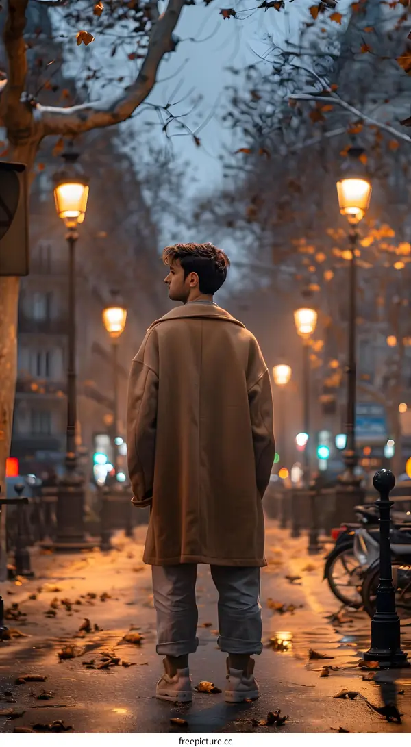 Man Walking in the City at Night