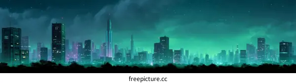 Futuristic City Skyline at Night