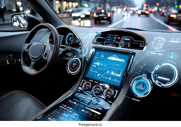 Futuristic Car Interior with Holographic Display