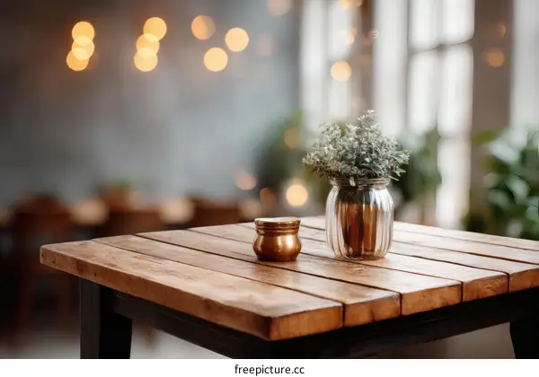 Rustic Wooden Table with Decorative Vase