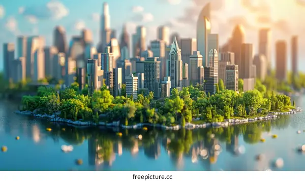 Cityscape Surrounded by Lush Greenery