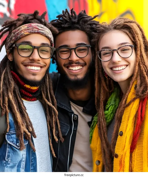 Three Friends With Dreadlocks Smiling at Camera