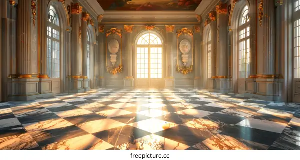 Luxurious Palace Hall Interior Design Illustration