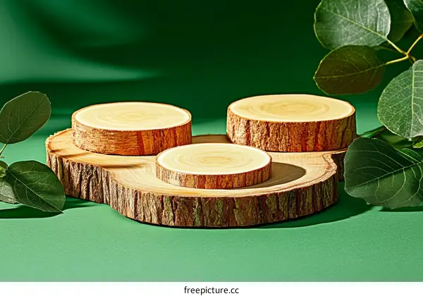 Natural Wooden Display Stand with Green Background