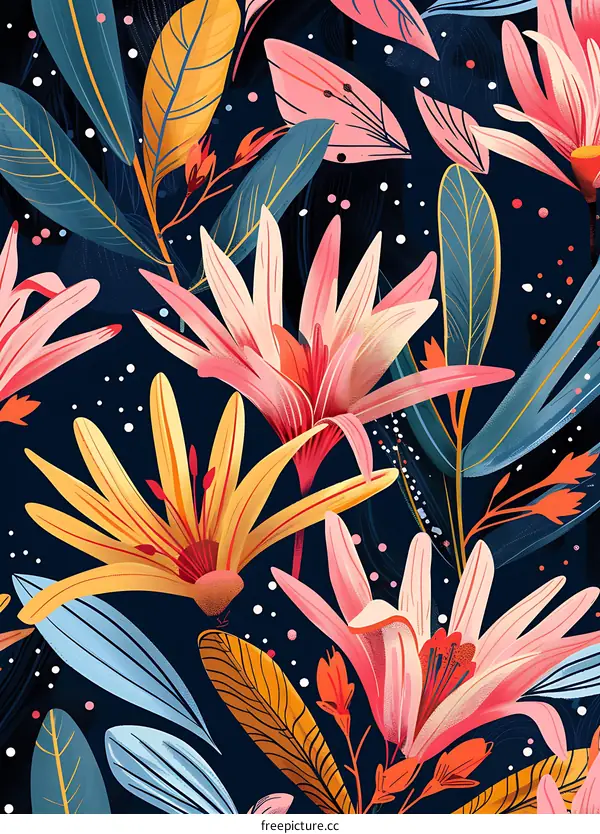 Colorful Floral Pattern with Dark Background