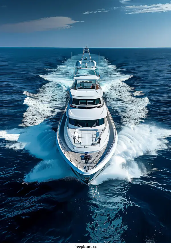 Luxury White Yacht Sailing Fast on the Ocean