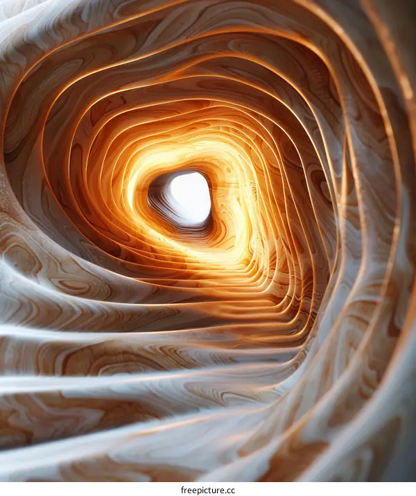 Abstract organic tunnel with glowing light at the end