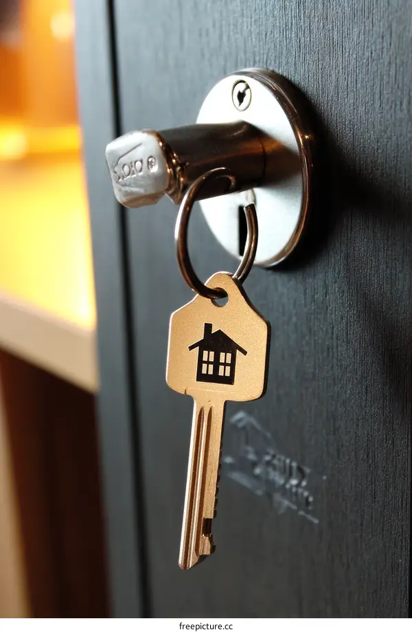 House Key Hanging on Dark Door
