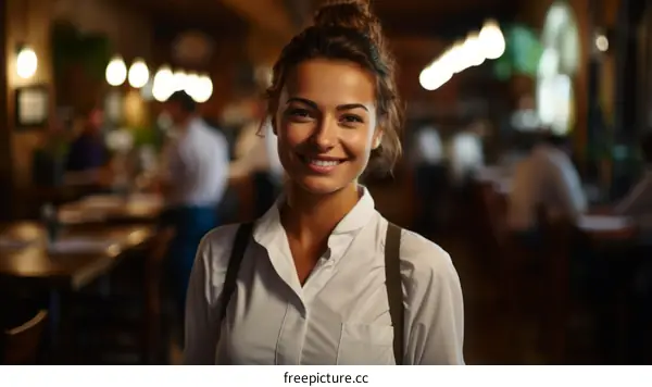 Portrait of a smiling waitress in a restaurant
