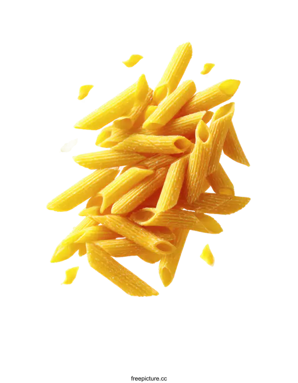 [Transparent Background PNG]Pile of Penne Pasta Falling Against White Background