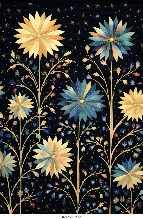 Vintage floral pattern with decorative flowers and stars