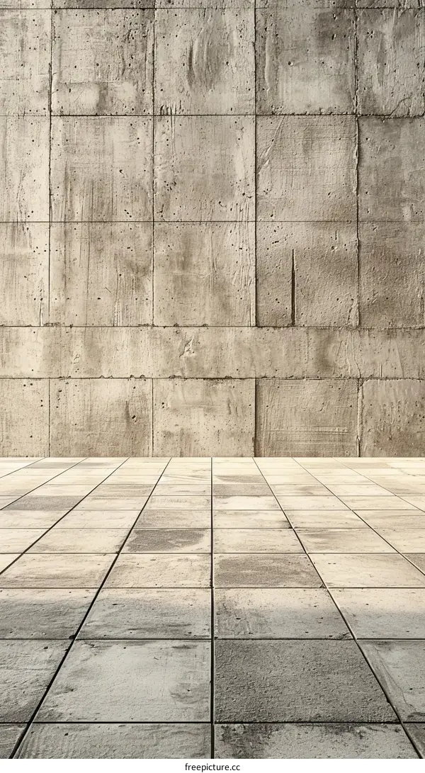 Rough concrete wall and tiled floor