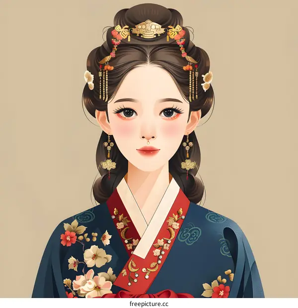 Portrait of a young woman in traditional Korean dress
