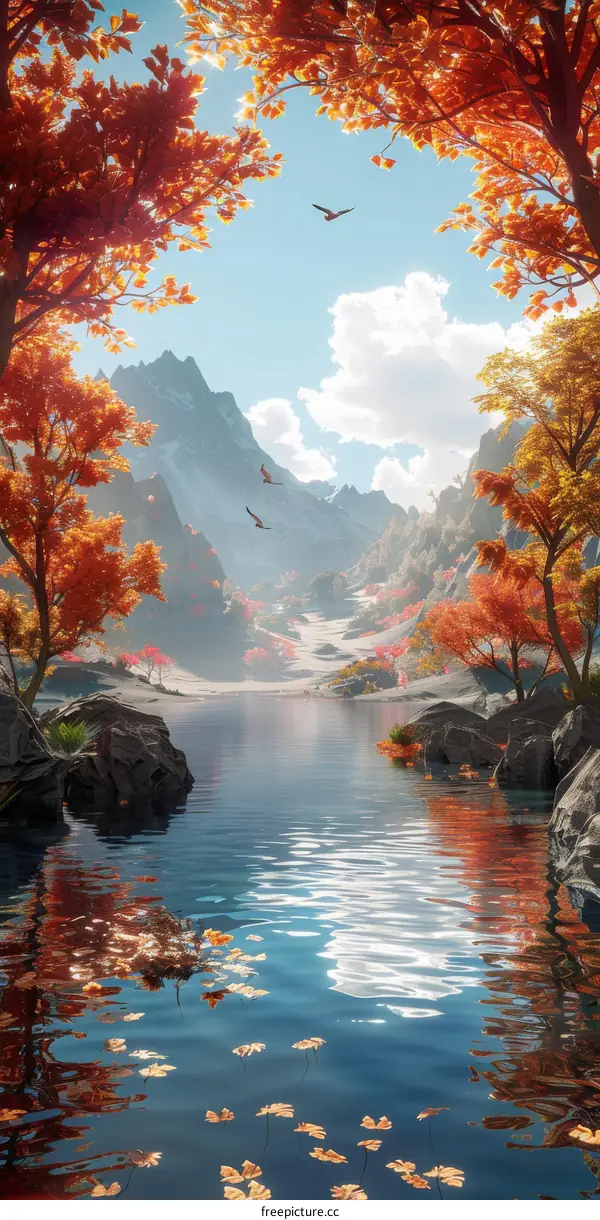Colorful Autumn Mountain Lake Scene
